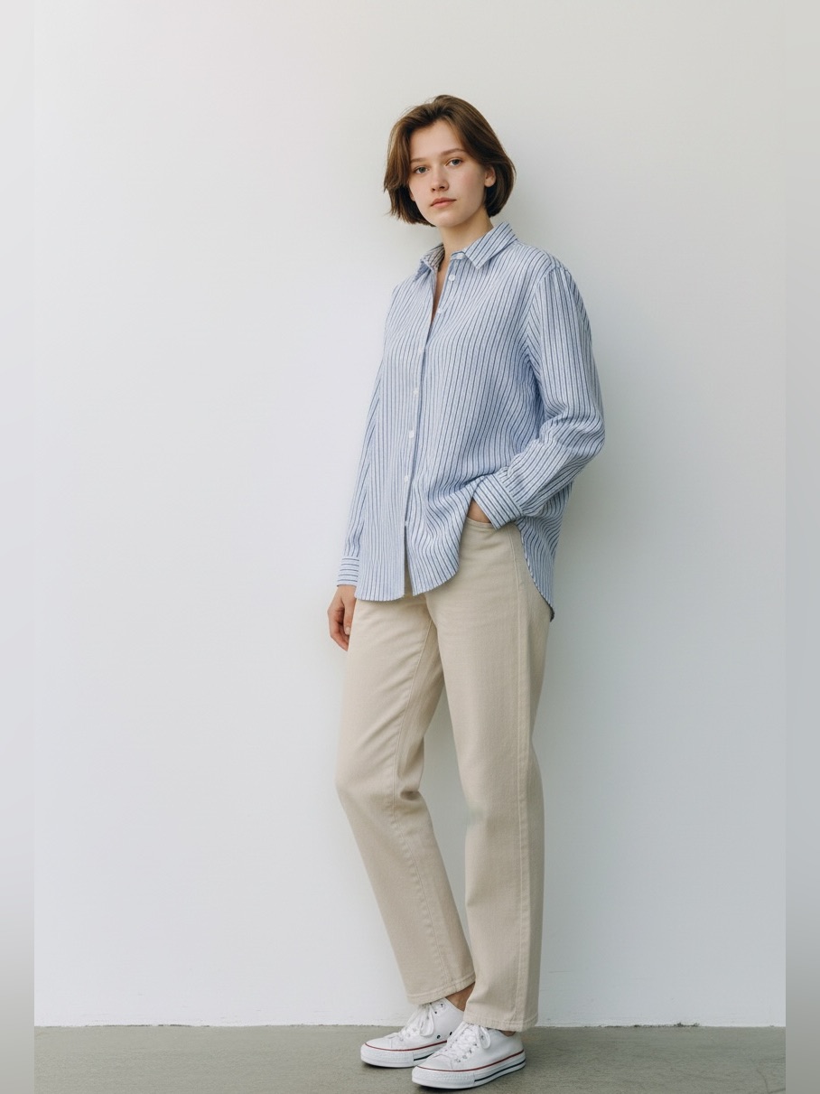 J. Jill Women’s Sz L 100% Linen Blue Stripe Relaxed Button Down Shirt Oversized